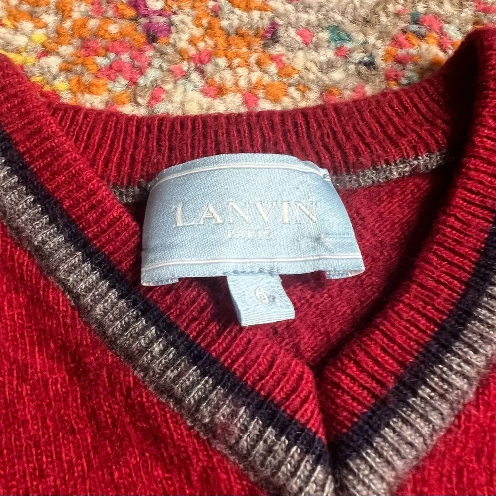 Kids Lanvin Letterman Wool Red Blue Vneck Sweater‎